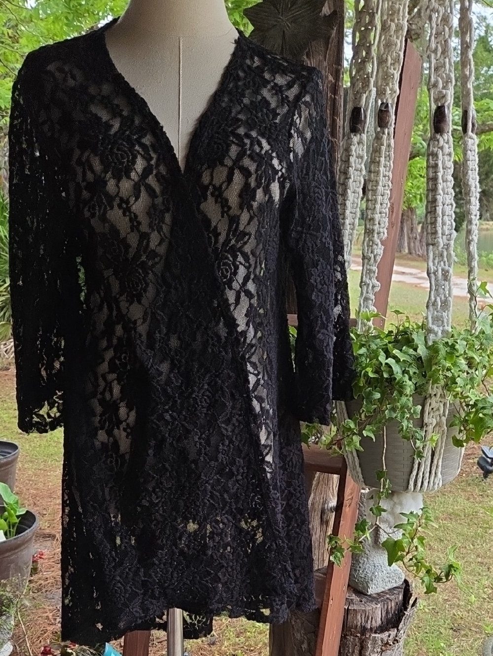 Espresso Black Lace Duster Size Large